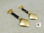 Brass Clip On Earrings Black Beaded Handmade Women Jewelry