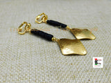 Brass Clip On Earrings Black Beaded Handmade Women Jewelry