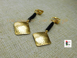 Brass Clip On Earrings Black Beaded Handmade Women Jewelry