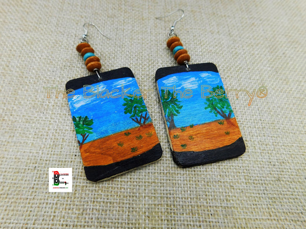 Art Earrings Hand Painted Jewelry Nature Scenery Handmade