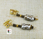Gye Nyame Clip On Earrings African Beaded Ethnic Jewelry Women Black Owned
