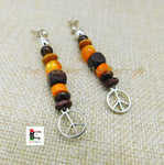 Peace Post Earrings Long Beaded Women Jewelry Brown Orange Black Owned
