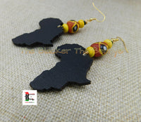 African Earrings Black Beaded Orange Yellow Wooden Handmade Jewelry Women
