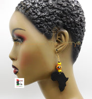 African Earrings Black Beaded Orange Yellow Wooden Handmade Jewelry Women