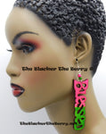 Blessed Earrings Pink Green Wooden Hand Painted Jewelry