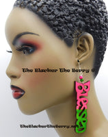 Blessed Earrings Pink Green Wooden Hand Painted Jewelry