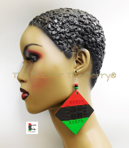 Wooden Earrings RBG Pan African Large Handmade Jewelry Women Hand Painted Black Owned