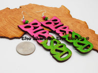 Blessed Earrings Pink Green Wooden Hand Painted Jewelry