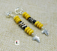 Cowrie Clip On Earring Beaded Yellow Jewelry Women Ethnic Silver Africa Handmade