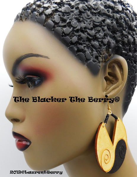 Large Wooden Earrings Gold Black Handmade The Blacker The Berry® Design
