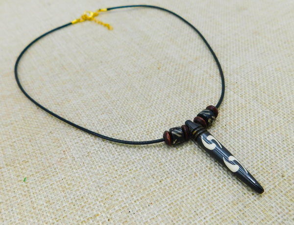 African Batik Bone Stick Necklace Adjustable Women Men Black Owned Jewelry