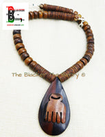African Duafe Necklace Wooden Beaded Jewelry Adinkra Ethnic Afrocentric  OOAK