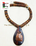African Duafe Necklace Wooden Beaded Jewelry Adinkra Ethnic Afrocentric  OOAK