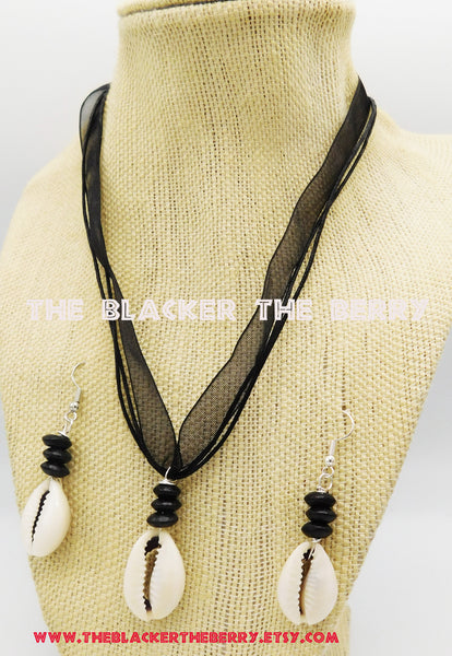 Cowrie Shell Jewelry Set Black Earrings Necklaces Gift Ideas