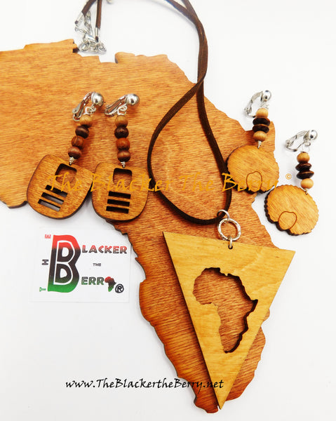 African Necklaces Ethnic Jewelry Set Earrings Women Wooden