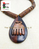 African Duafe Necklace Wooden Beaded Jewelry Adinkra Ethnic Afrocentric  OOAK