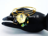 Christian Bangle Women Praying Charm Gold Tone