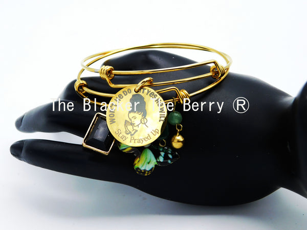 Christian Bangle Women Praying Charm Gold Tone