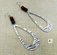 Silver Hoop Earrings Beaded Long Women Jewelry Antique Silver Black Owned
