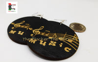 Music Earrings Wooden Black Jewelry Handmade Hand Painted