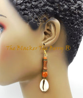 Cowrie Shell Earrings Wooden Jewelry Ethnic Black Owned Women