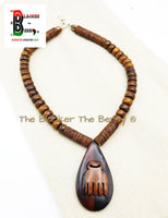 African Duafe Necklace Wooden Beaded Jewelry Adinkra Ethnic Afrocentric  OOAK