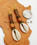 Cowrie Shell Earrings Wooden Jewelry Ethnic Black Owned Women