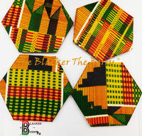 Kente Coasters Wooden Handmade Hexagon Home Decor Set of 4