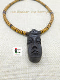African Wooden Mask Carved Jewelry Beaded Necklaces Black Owned Business