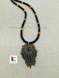 Black Lion Necklace Beaded African Afrocentric Red Yellow Green Black Owned
