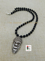 African Face Necklace Beaded Jewelry African Men Silver Black Owned