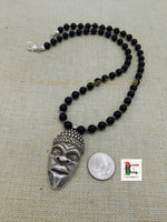 African Face Necklace Beaded Jewelry African Men Silver Black Owned