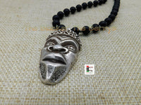 African Face Necklace Beaded Jewelry African Men Silver Black Owned