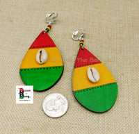 African Cowrie Clip On Earrings Wooden Jewelry Rasta Non Pierced