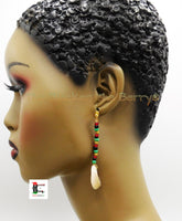 Cowrie Shell Post Earrings Beaded RBG Jewelry Long