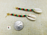 Cowrie Shell Post Earrings Beaded RBG Jewelry Long