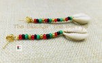 Cowrie Shell Post Earrings Beaded RBG Jewelry Long