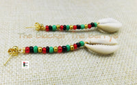 Cowrie Shell Post Earrings Beaded RBG Jewelry Long
