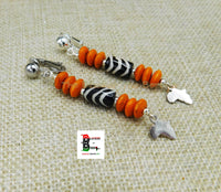 Silver Africa Clip On Earring Beaded Orange Jewelry Women Ethnic Handmade