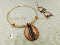 Copper Cowrie Shell Bangles Jewelry Set Adjustable