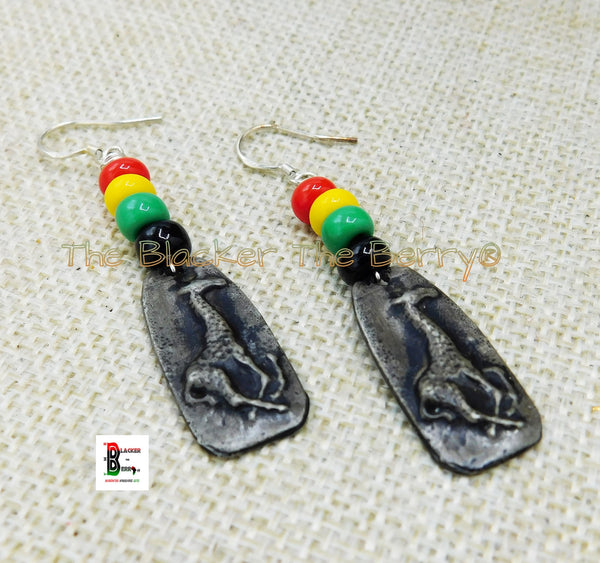 Giraffe Earrings African Jewelry Beaded Pewter Handmade Rasta Women