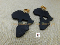Africa Clip On Earrings Heart Black Wooden Jewelry Handmade Non Pierced