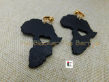 Africa Clip On Earrings Heart Black Wooden Jewelry Handmade Non Pierced