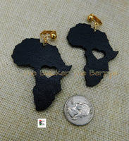 Africa Clip On Earrings Heart Black Wooden Jewelry Handmade Non Pierced