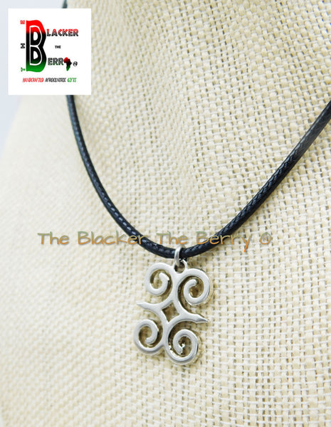Silver Dwennimmen Charm African Adinkra Jewelry Black Necklace Adjustable