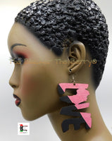 Africa Earrings Love Wooden Hand Painted Jewelry Pink Black Women Black Owned