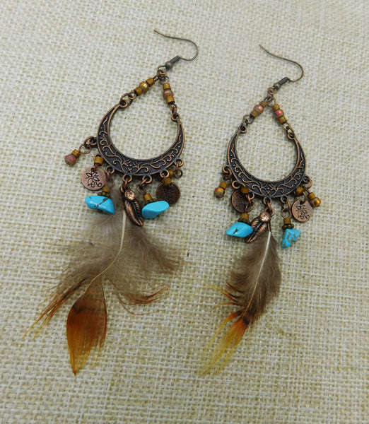 Antique Copper Earrings Fringe Turquoise Women Jewelry Cute