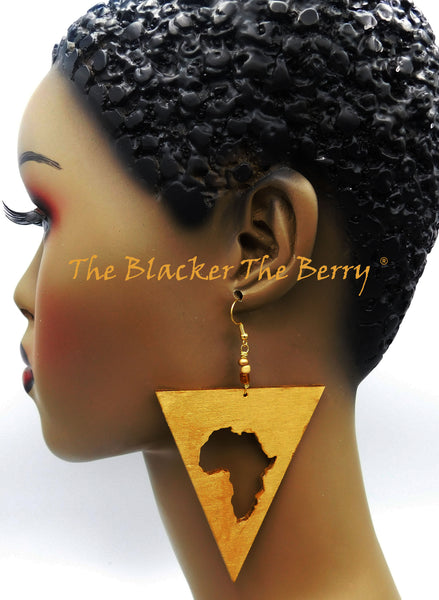 Gold Africa Wooden Earrings Women Jewelry Handmade Black Owned