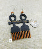 African Earrings Wooden Ethnic Jewelry Duafe Gye Adinkra Women Orange Black