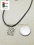 Silver Dwennimmen Charm African Adinkra Jewelry Black Necklace Adjustable